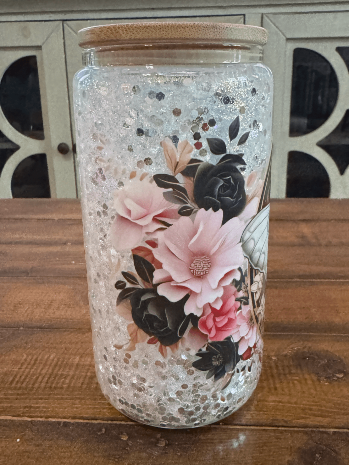 16oz Celestial Moth Pearl Snow Globe Glass Can - Daydream Design Store - Physical