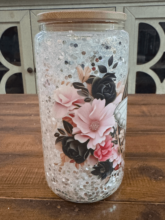 16oz Celestial Moth Pearl Snow Globe Glass Can - Daydream Design Store - Physical