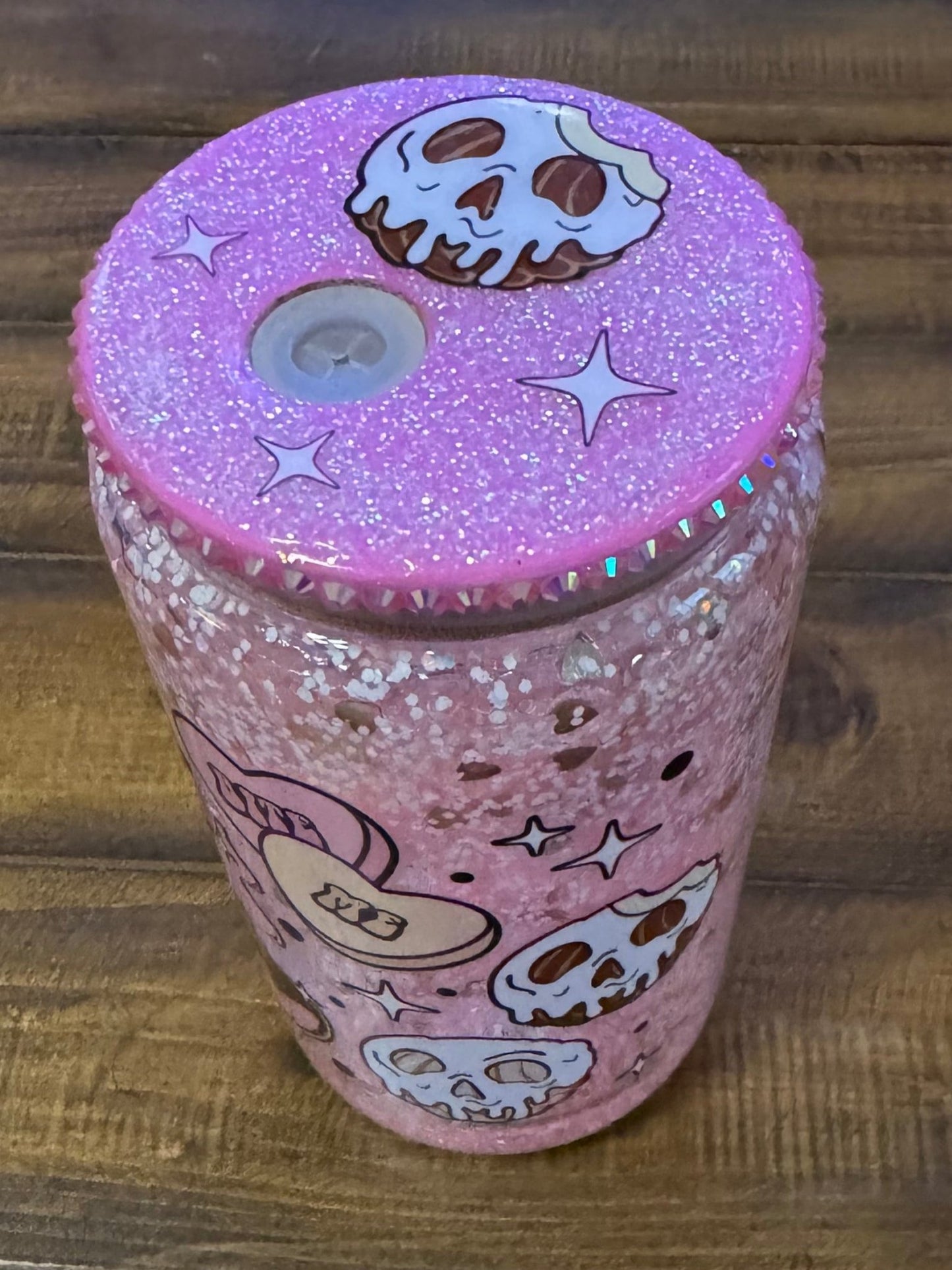 16oz Decorated Lid Skull Concha Snow Globe Glass Can - Daydream Design Store - Physical