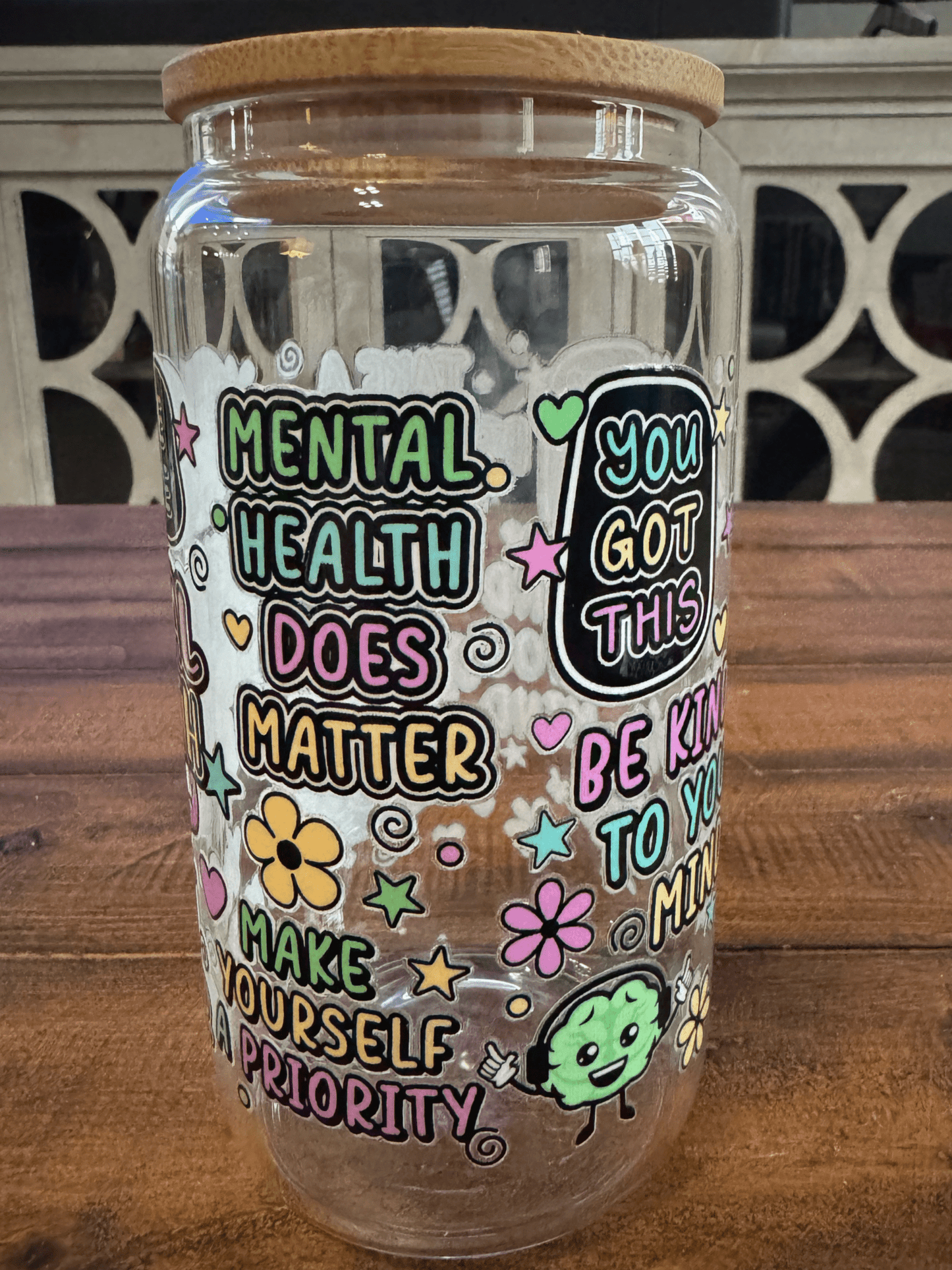 16oz Mental Health Inspirational Bubbles Glass Can - Daydream Design Store - Physical