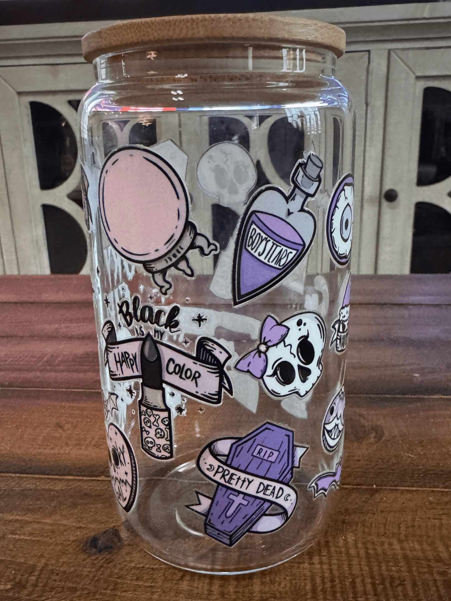 16oz Pastel Retro True Crime Glass Can - Daydream Design Store - Physical