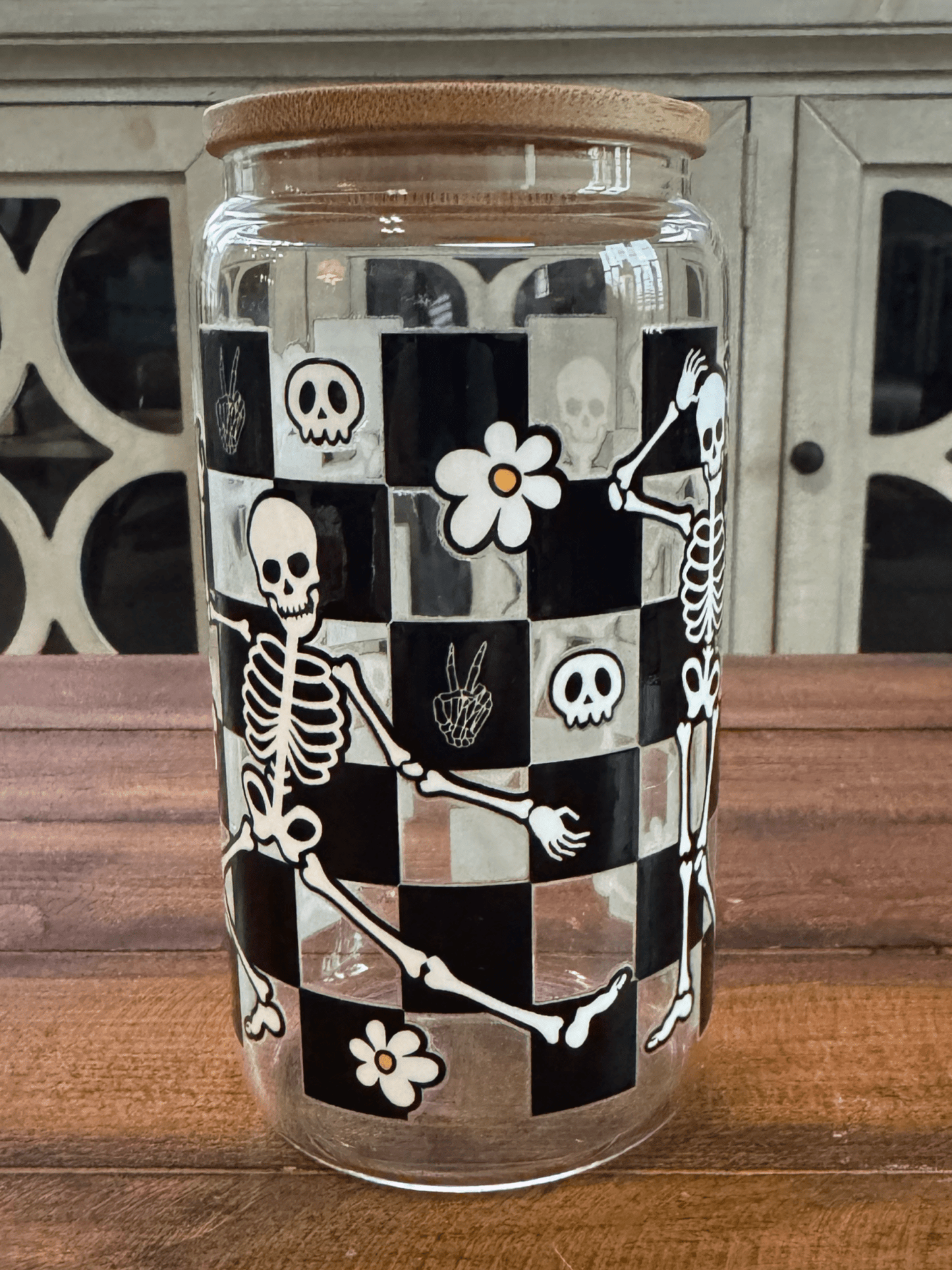 16oz Retro Dancing Skeletons Glass Can - Daydream Design Store - Physical