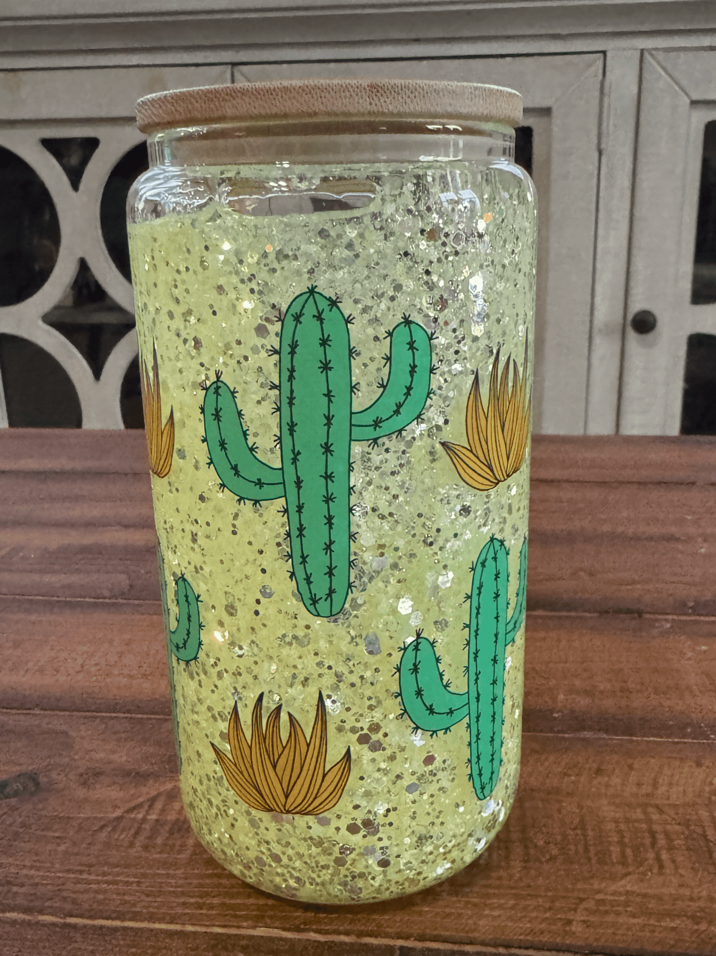 16oz Retro Western Cactus Snow Globe Glass Can - Daydream Design Store - Physical
