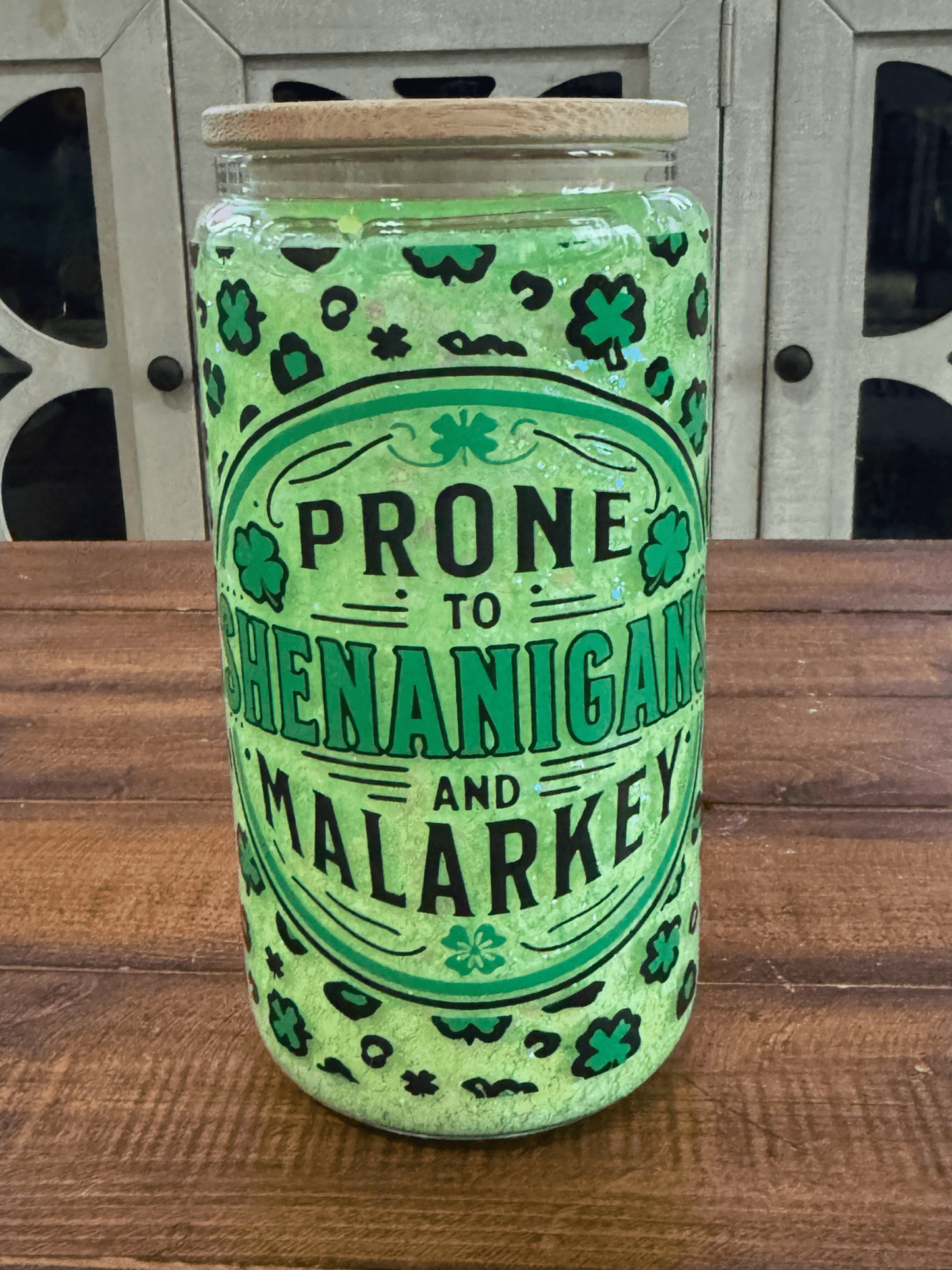 16oz St Patricks Shenanigans Snow Globe Glass Can - Daydream Design Store - Physical