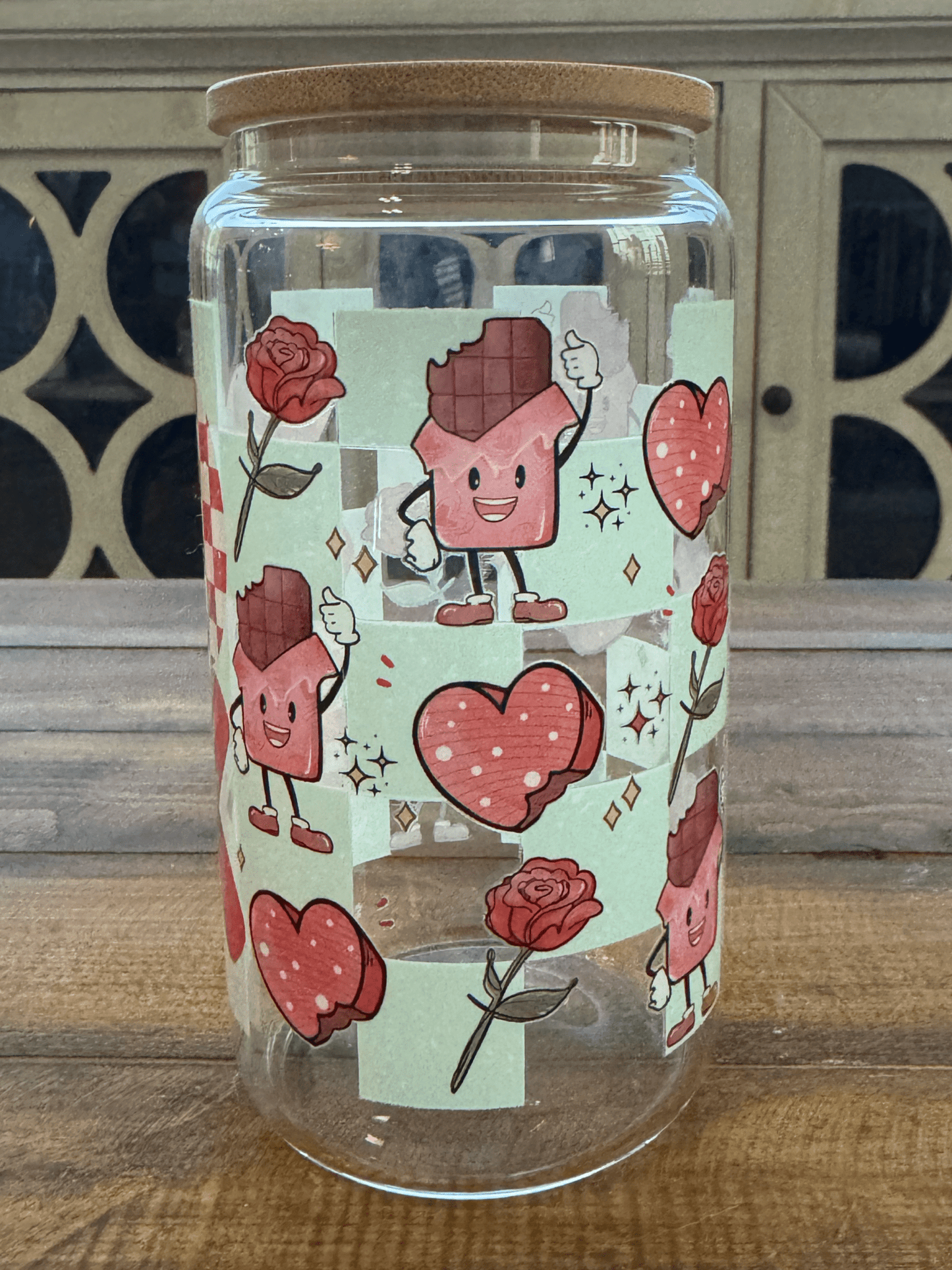 16oz XOXO Candy Valentines Glass Can - Daydream Design Store - Physical
