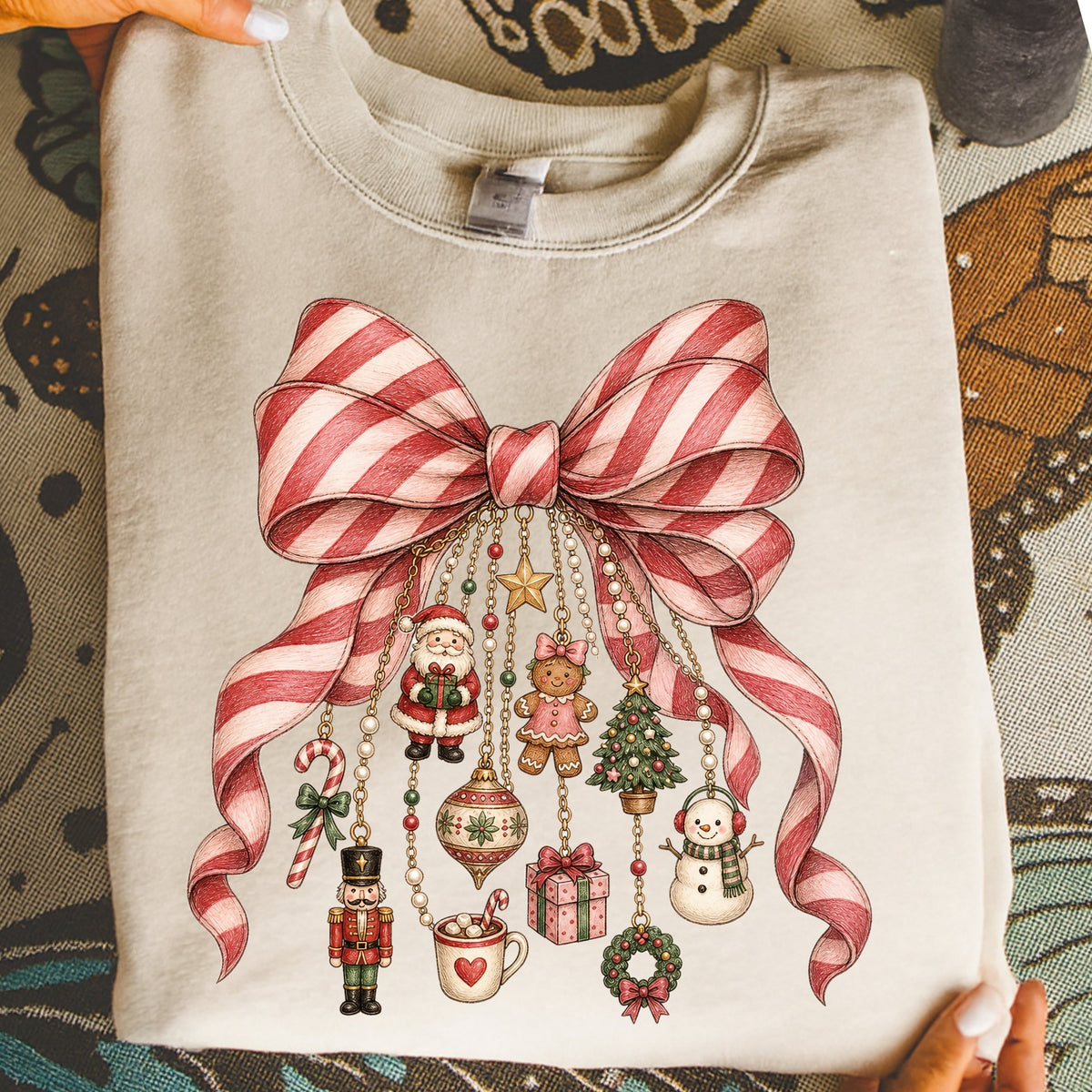 Candy Cane Festive Charm Bow DTF Transfer- 059
