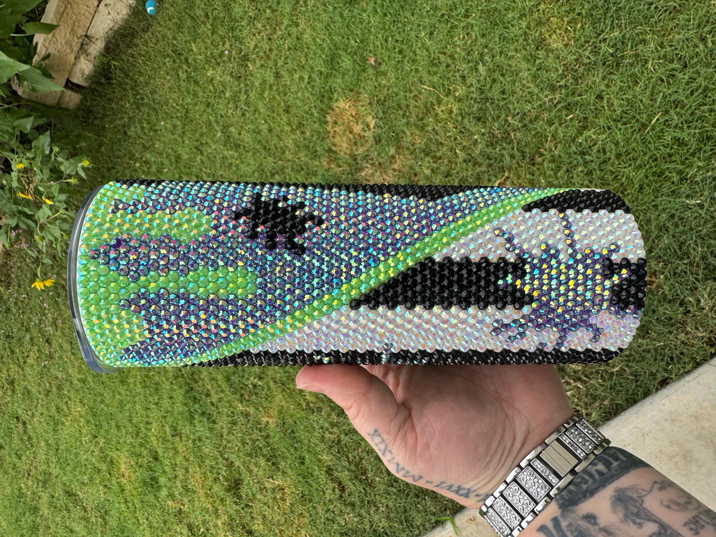 20oz Beetlejuice Bling Tumbler – Handcrafted Rhinestone Cup with SS16 Crystals | Beetlejuice Theme | Sparkly Horror Tumbler