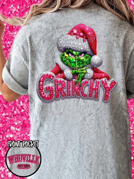 Glitter Sequin Pink Grinchy DTF Transfer - Daydream Design Store - Physical