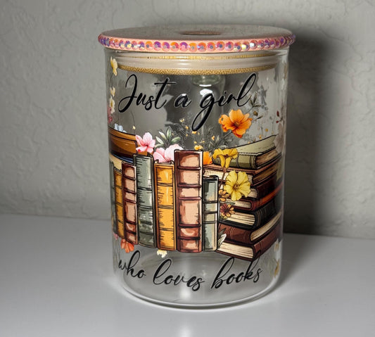 Just a Girl Book Lover 17oz Glass Can Mug