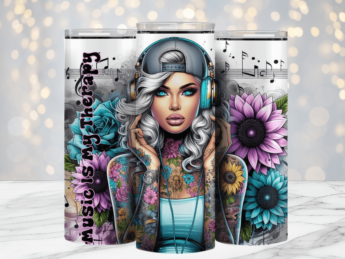Music is Therapy 20oz Sublimation Tumbler Wrap - Daydream Design Store - Physical