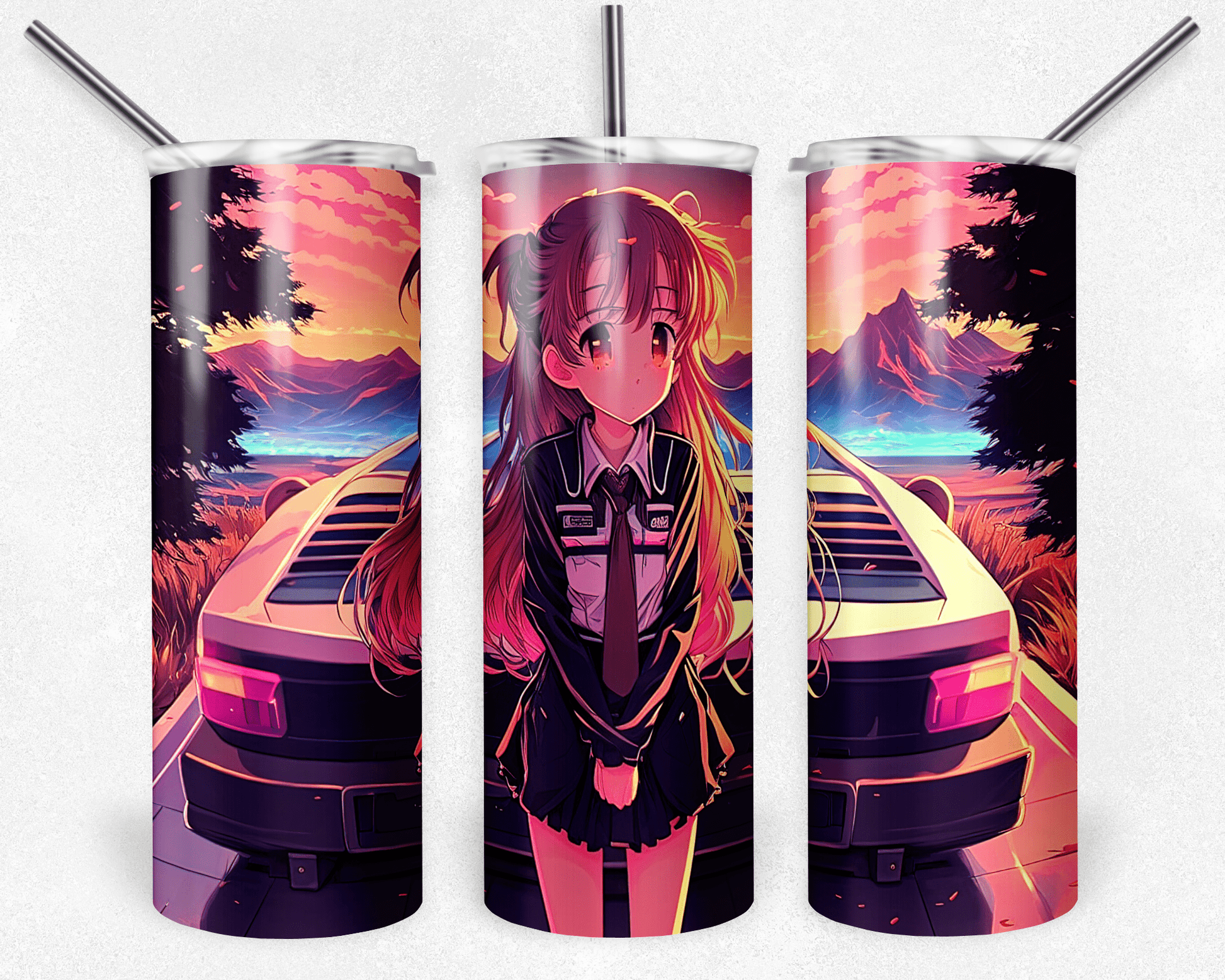Retro Anime Girl 20oz Sublimation Tumbler Wrap - Daydream Design Store - Physical