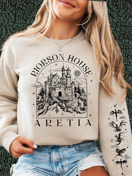 Riorson House Dragons with Sleeve Accent Sweater - Sand