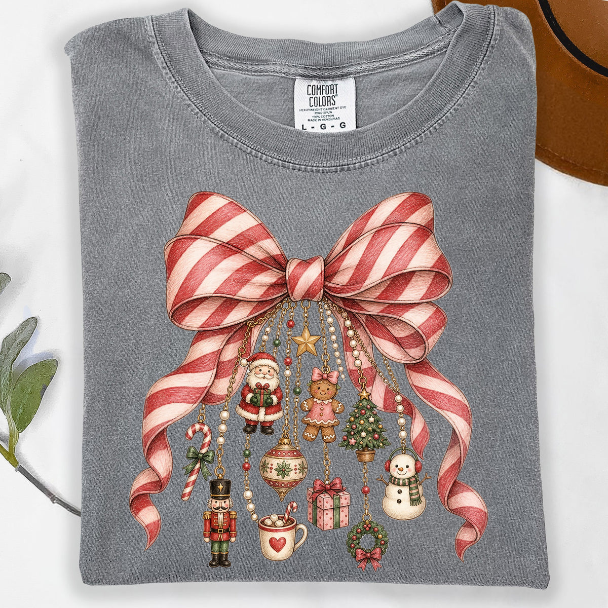 Candy Cane Festive Charm Bow DTF Transfer- 059