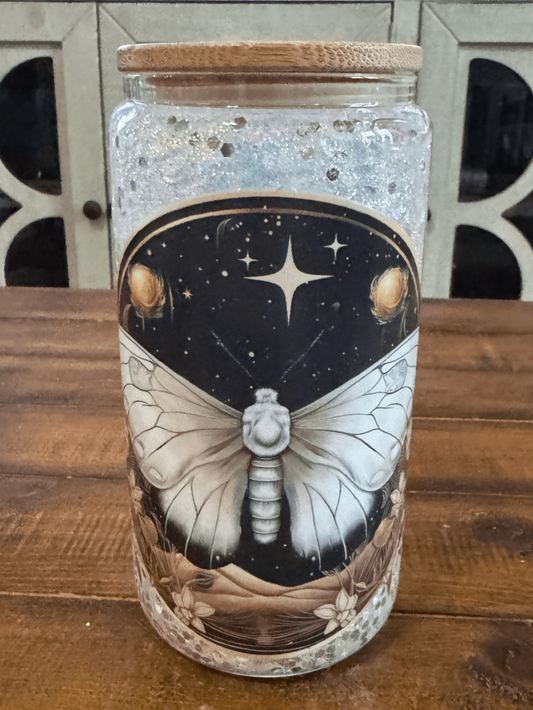 16oz Celestial Moth Pearl Snow Globe Glass Can - Daydream Design Store - Physical