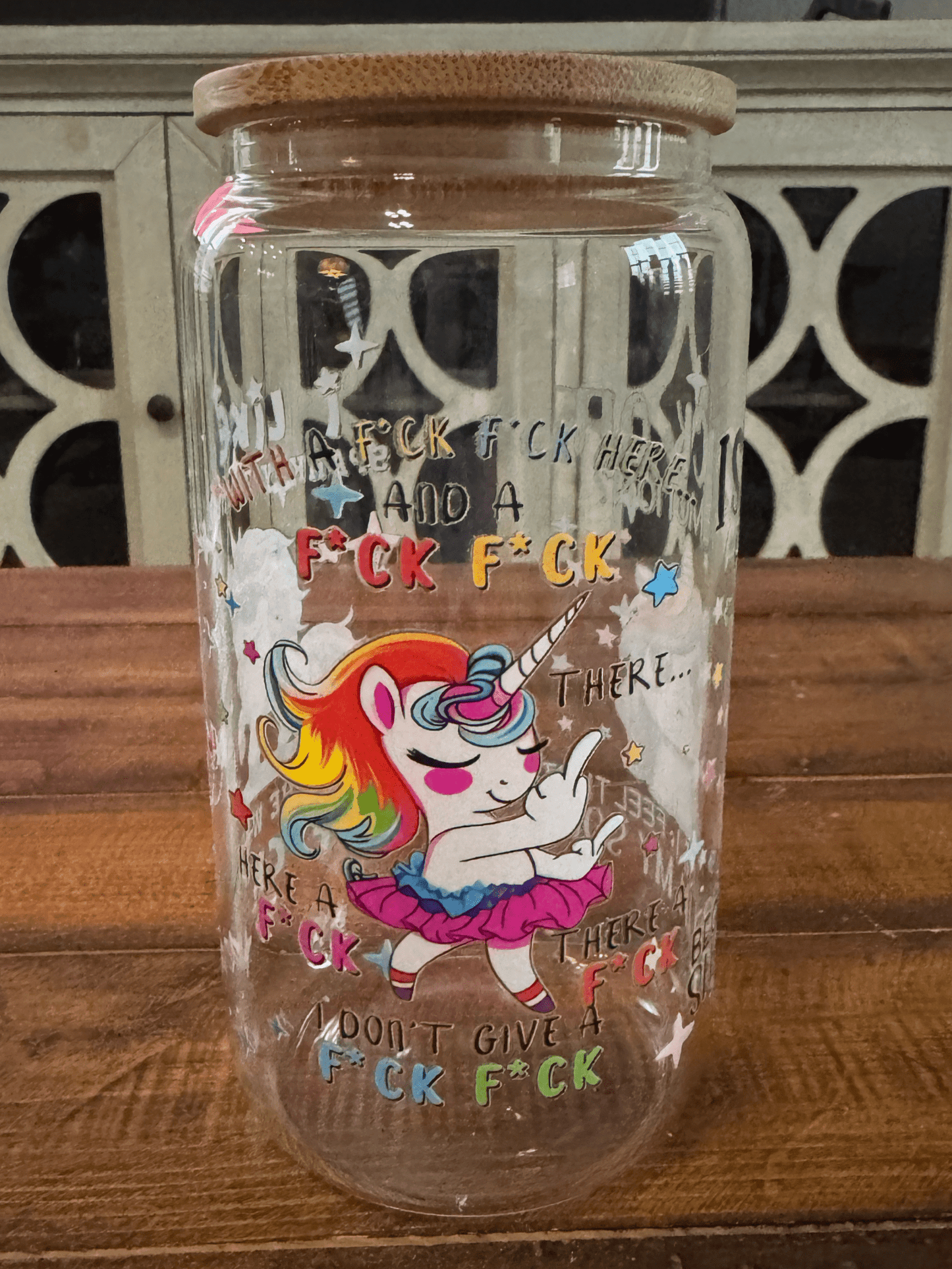 16oz Cussing Unicorn Rainbow Glass Can - Daydream Design Store - Physical