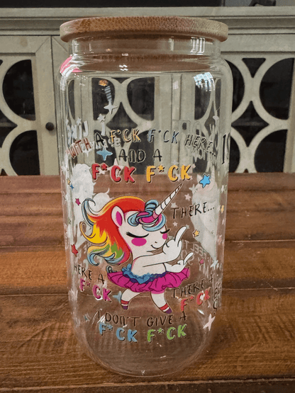 16oz Cussing Unicorn Rainbow Glass Can - Daydream Design Store - Physical