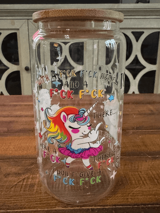 16oz Cussing Unicorn Rainbow Glass Can - Daydream Design Store - Physical