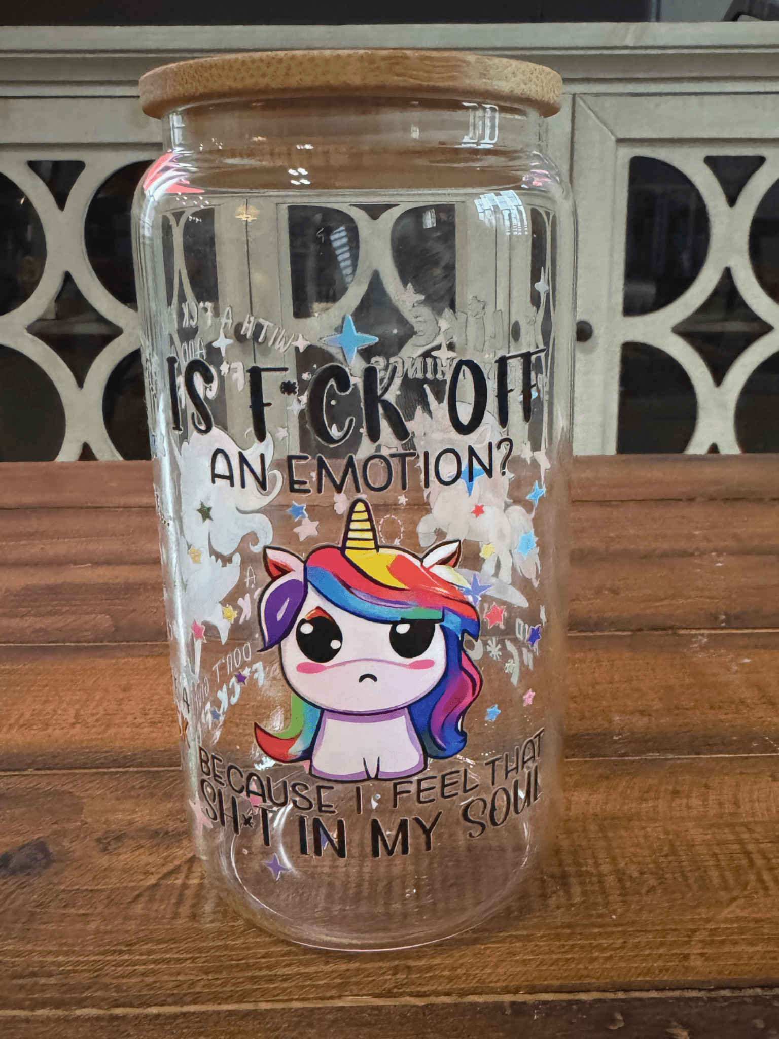 16oz Cussing Unicorn Rainbow Glass Can - Daydream Design Store - Physical