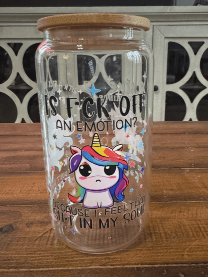 16oz Cussing Unicorn Rainbow Glass Can - Daydream Design Store - Physical
