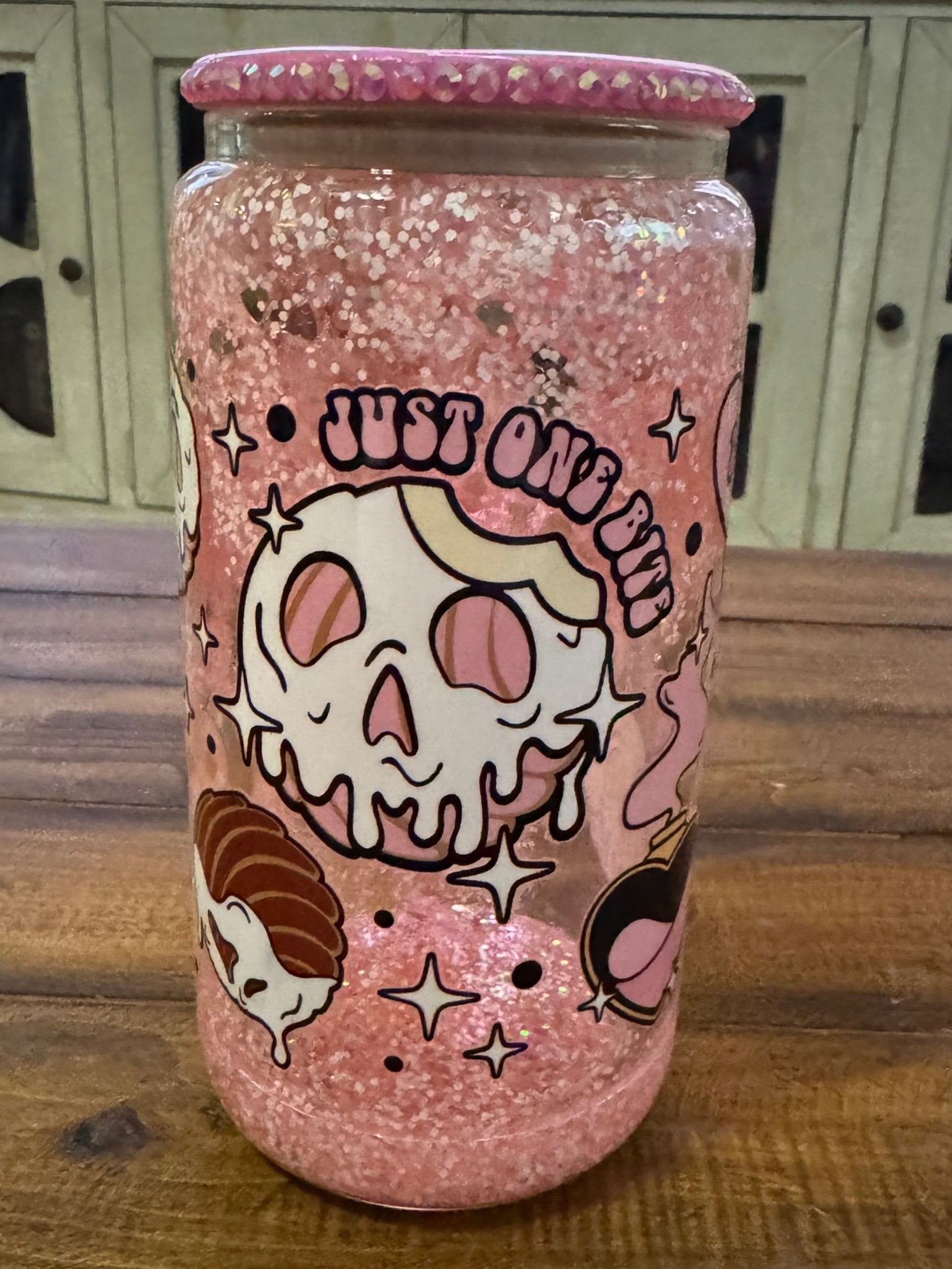 16oz Decorated Lid Skull Concha Snow Globe Glass Can - Daydream Design Store - Physical