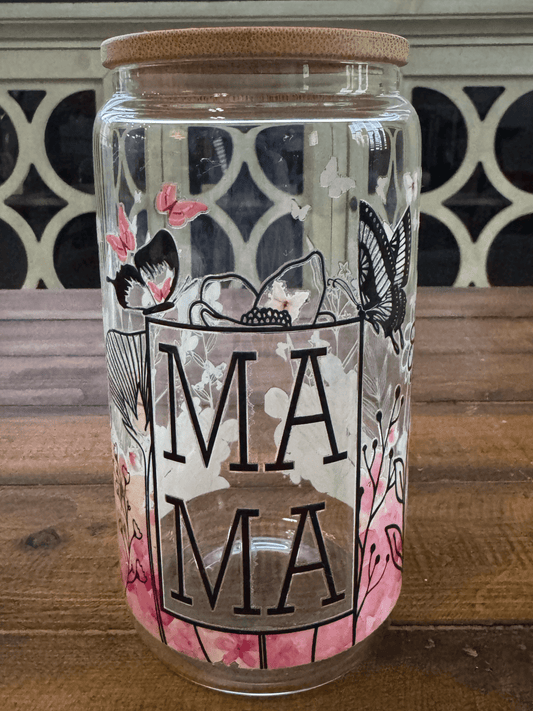 16oz Mama Pink Butterfly Glass Can - Daydream Design Store - Physical