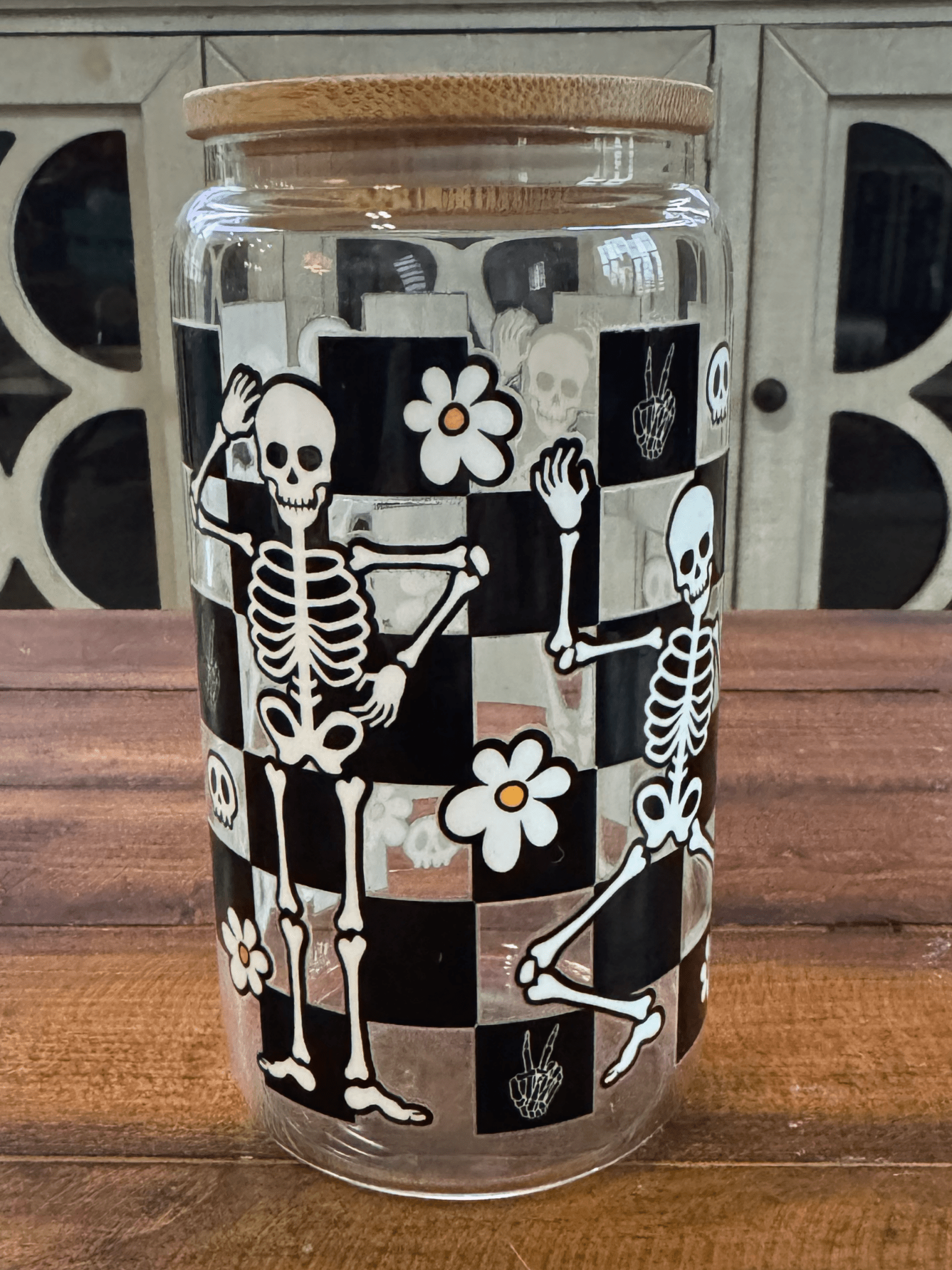16oz Retro Dancing Skeletons Glass Can - Daydream Design Store - Physical