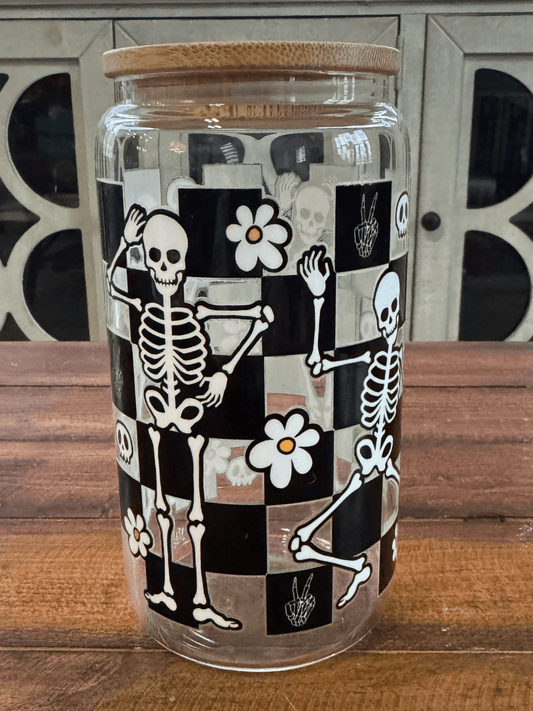 16oz Retro Dancing Skeletons Glass Can - Daydream Design Store - Physical