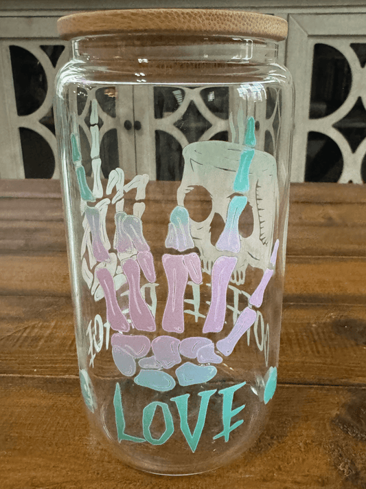 16oz Retro Peace Love Coffee Glass Can - Daydream Design Store - Physical