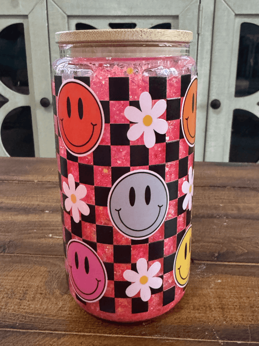 16oz Retro Smiley Faces Snow Globe Glass Can - Daydream Design Store - Physical