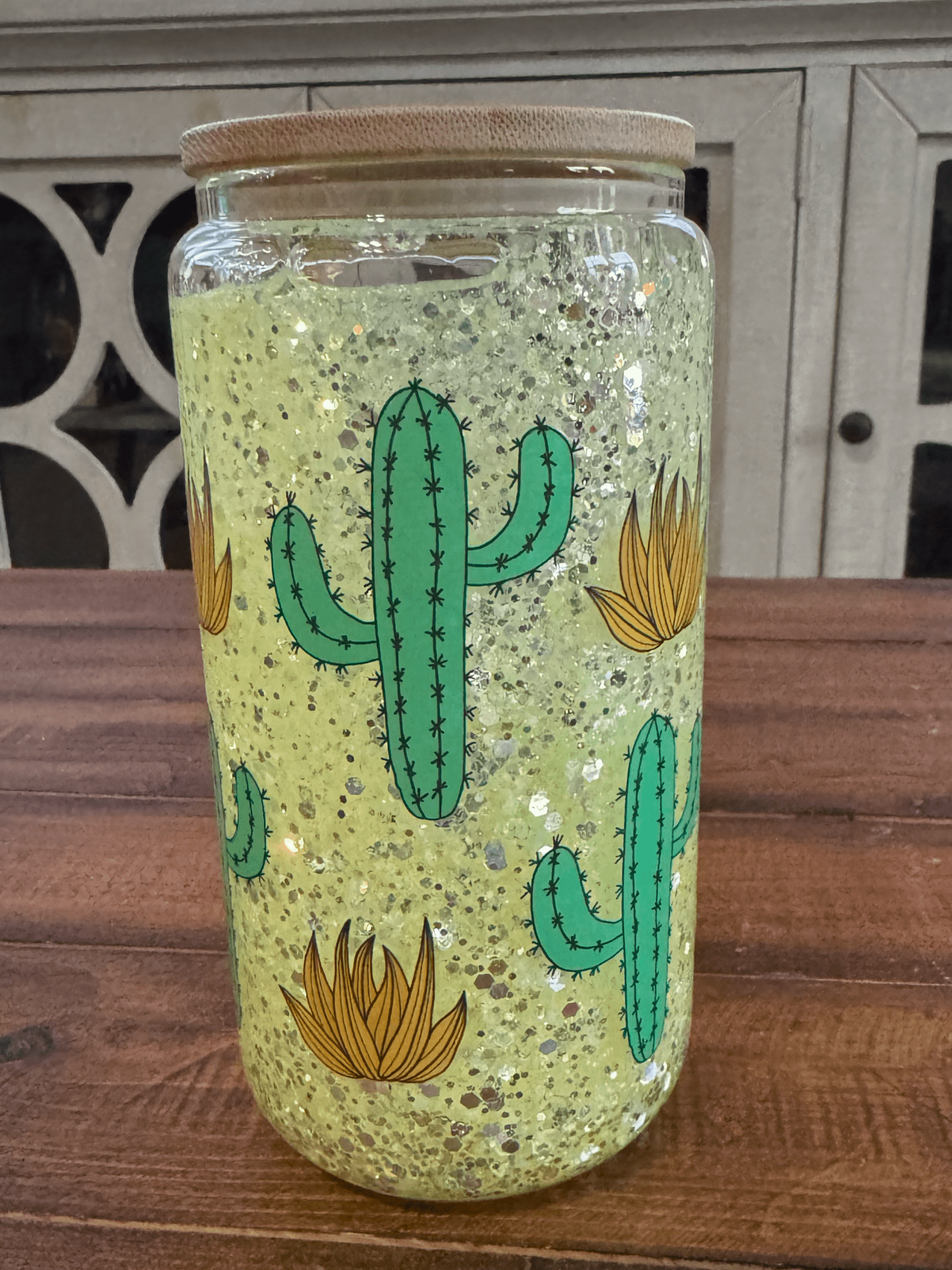 16oz Retro Western Cactus Snow Globe Glass Can - Daydream Design Store - Physical