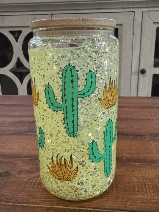 16oz Retro Western Cactus Snow Globe Glass Can - Daydream Design Store - Physical