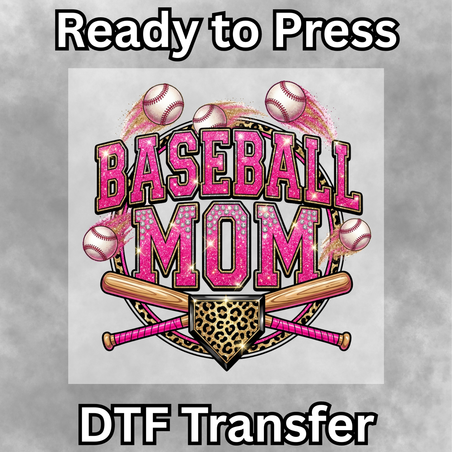 Baseball Mom Pink Glitter DTF Transfer - 000