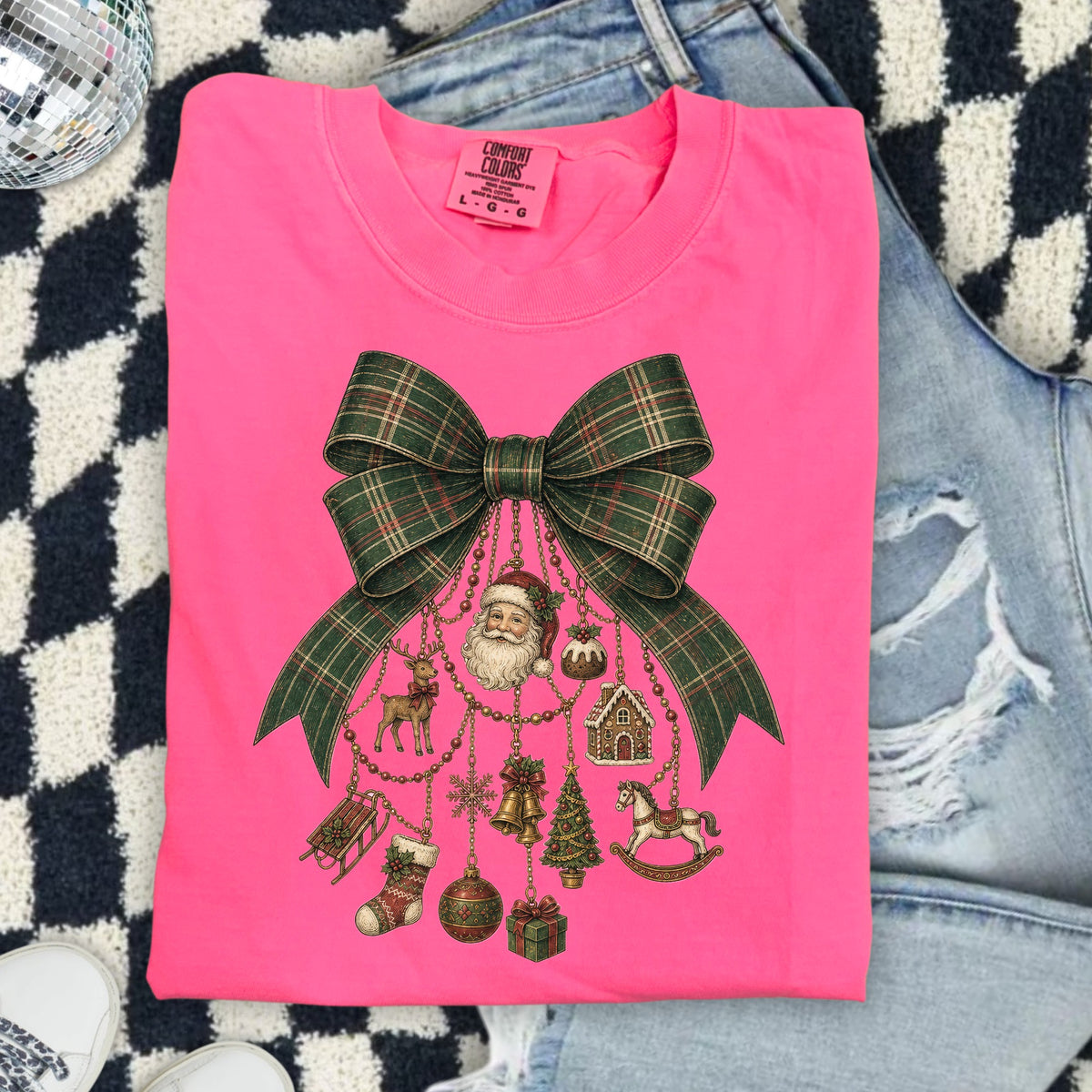 Green Plaid Christmas Bow DTF Transfer- 060