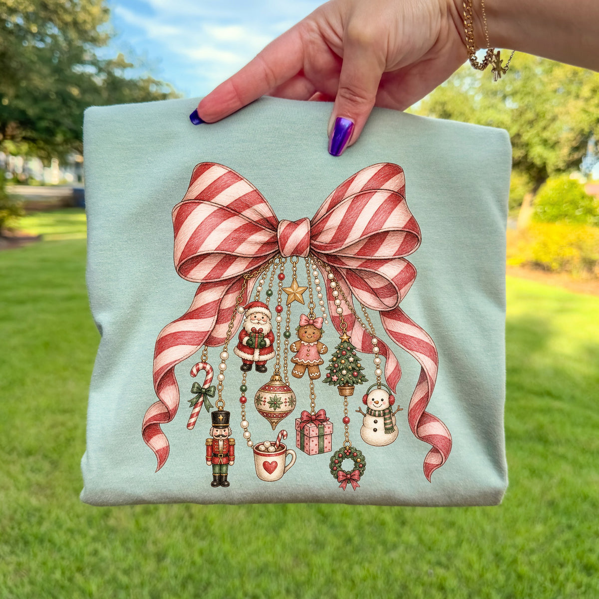 Candy Cane Festive Charm Bow DTF Transfer- 059