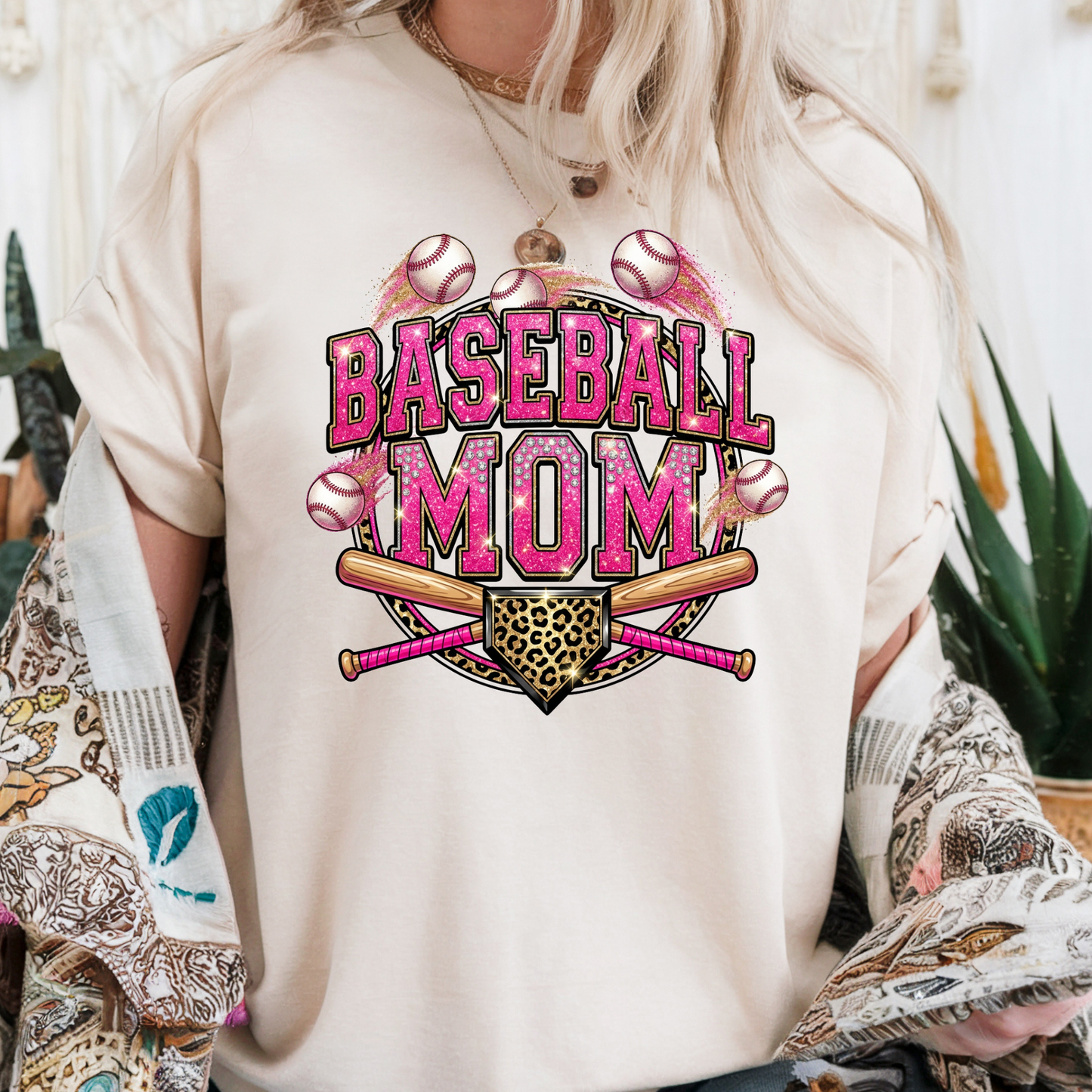 Baseball Mom Pink Glitter DTF Transfer - 000