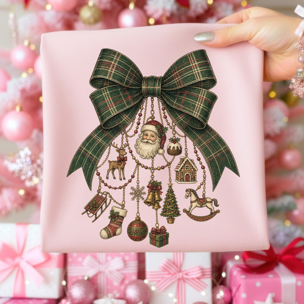 Green Plaid Christmas Bow DTF Transfer- 060