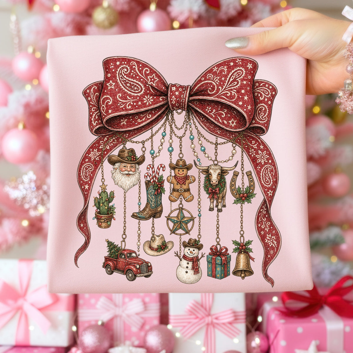 Western Vintage Christmas Bow DTF Transfer- 056
