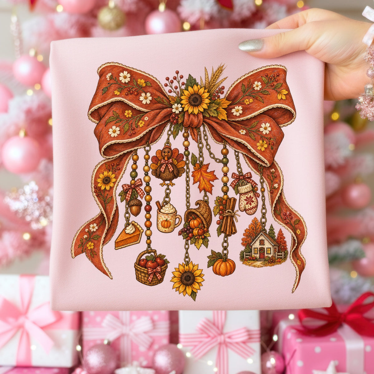 Autumn Thanksgiving Bow and Charms DTF Transfer- 058