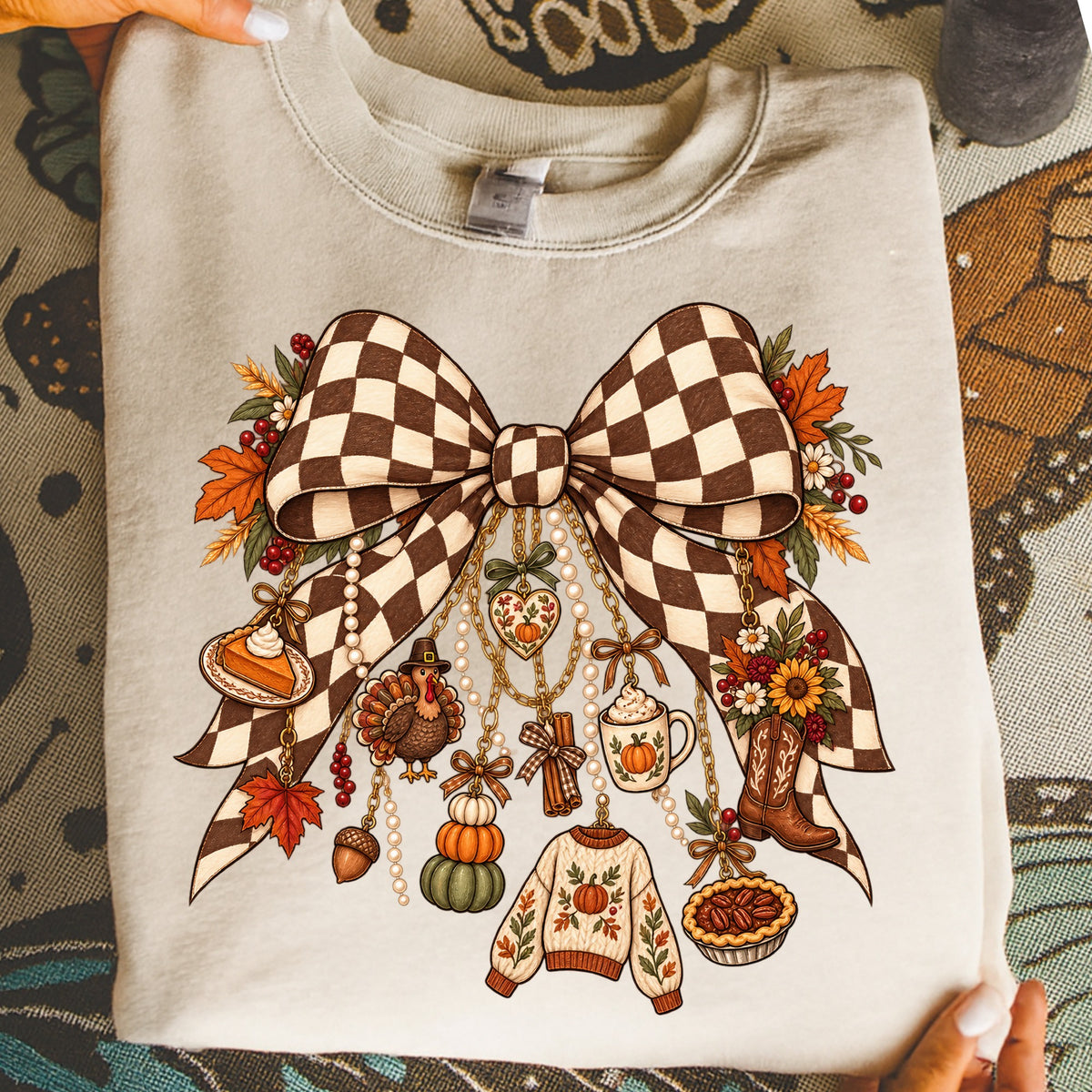 Autumn Thanksgiving Charm Bow DTF Transfer- 057
