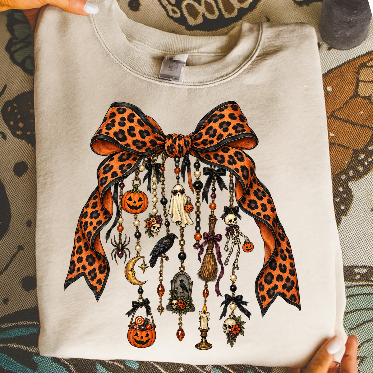 Spooky Halloween Leopard Bow DTF Transfer- 061