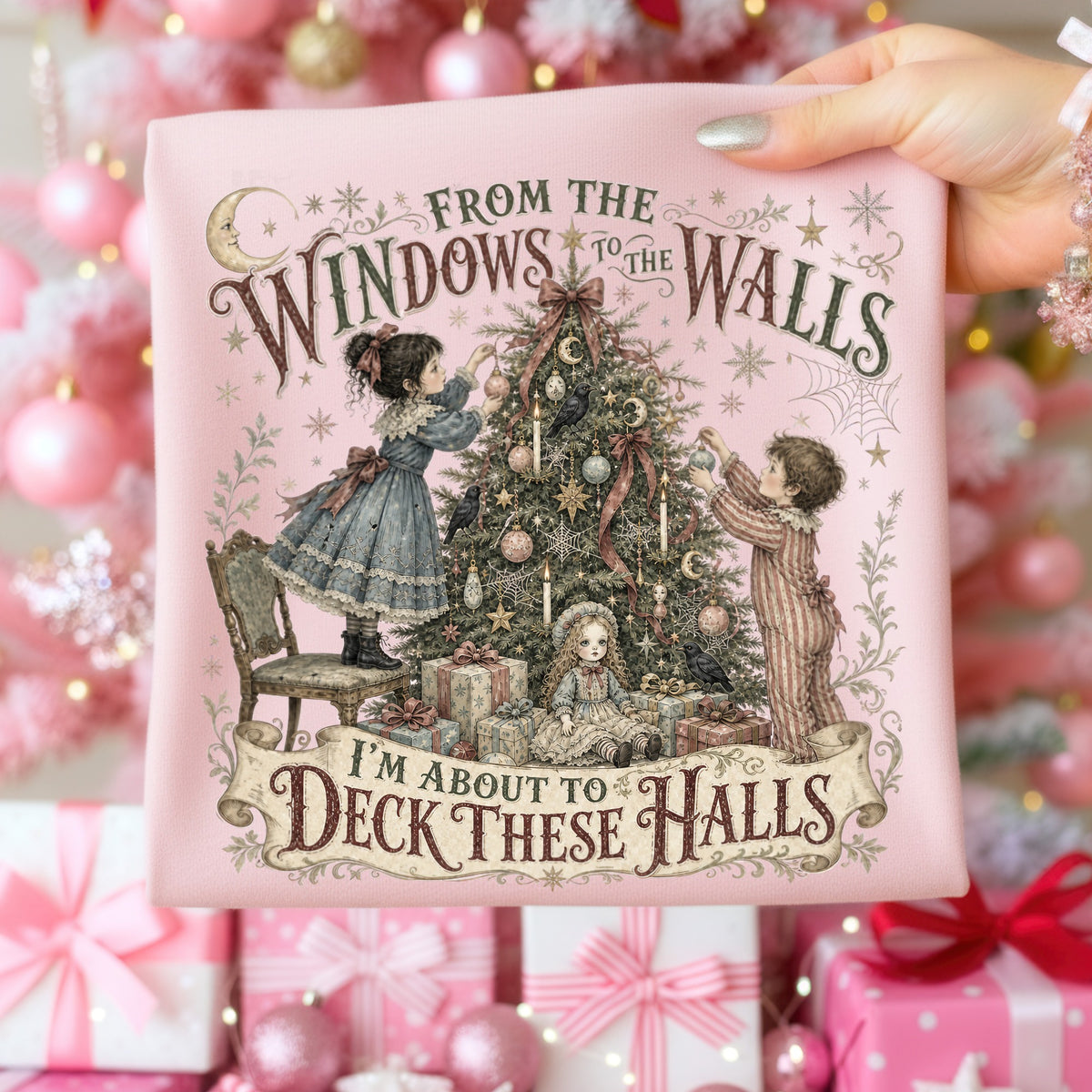 "From the windows to the walls, I'm about to deck these halls" Christmas design.