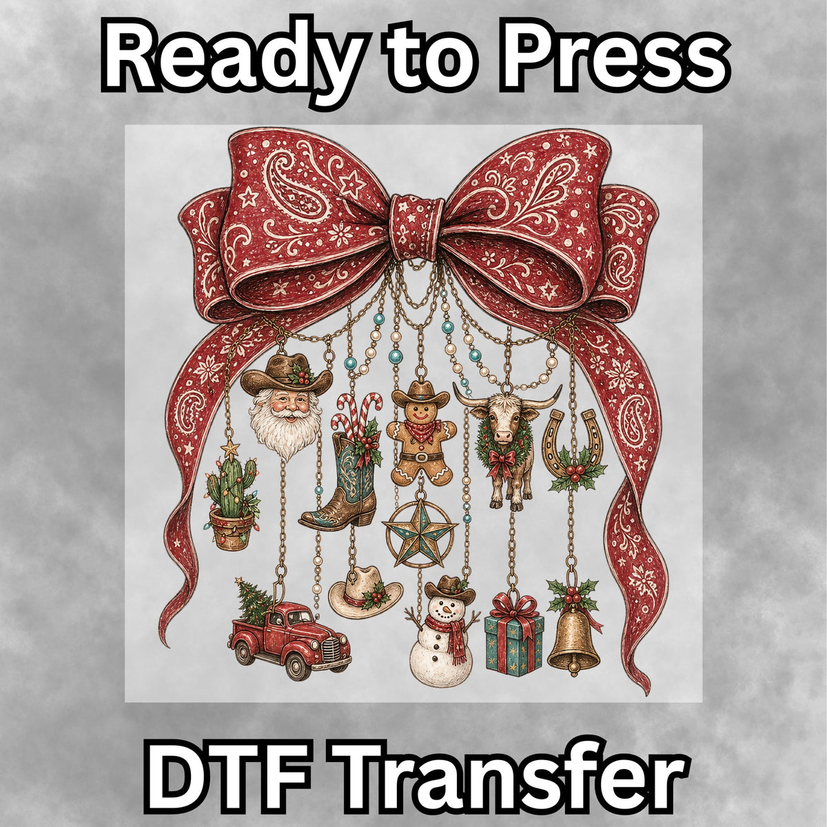 Western Vintage Christmas Bow DTF Transfer- 056