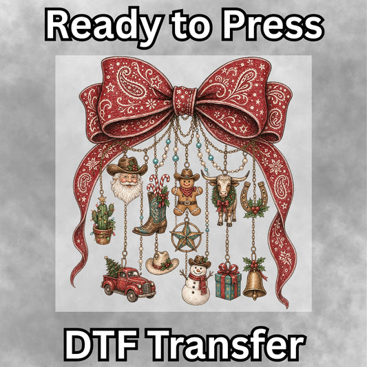 Western Vintage Christmas Bow DTF Transfer- 056