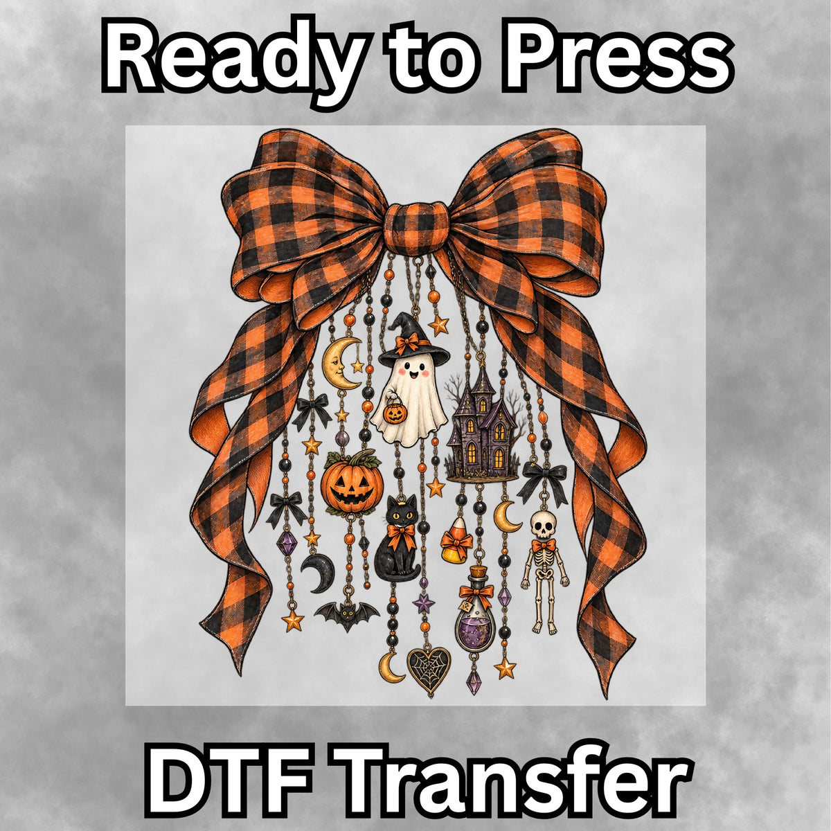 Spooky Halloween Plaid Bow DTF Transfer- 063