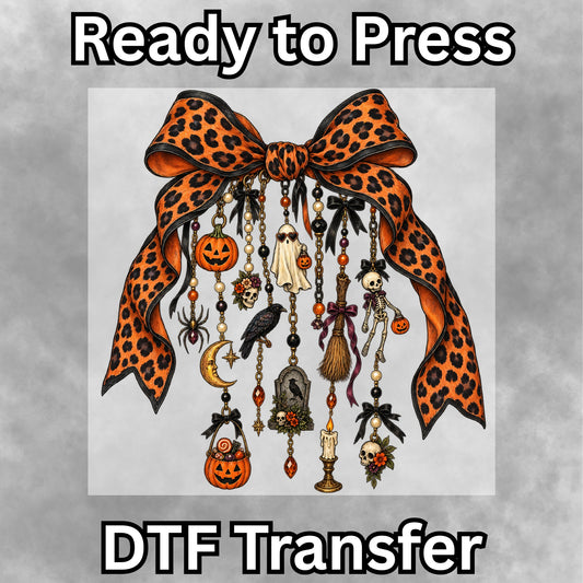 Spooky Halloween Leopard Bow DTF Transfer- 061