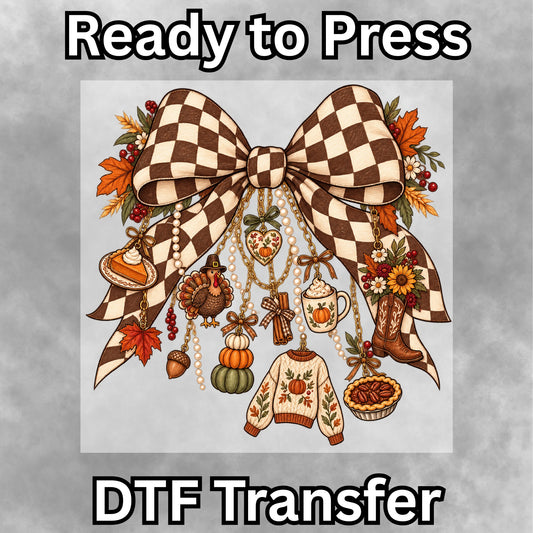Autumn Thanksgiving Charm Bow DTF Transfer- 057