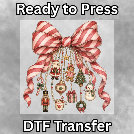Candy Cane Festive Charm Bow DTF Transfer- 059
