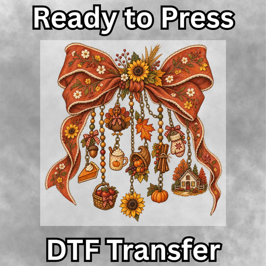 Autumn Thanksgiving Bow and Charms DTF Transfer- 058