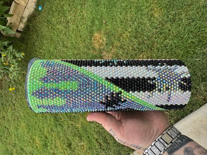 20oz Beetlejuice Bling Tumbler – Handcrafted Rhinestone Cup with SS16 Crystals | Beetlejuice Theme | Sparkly Horror Tumbler