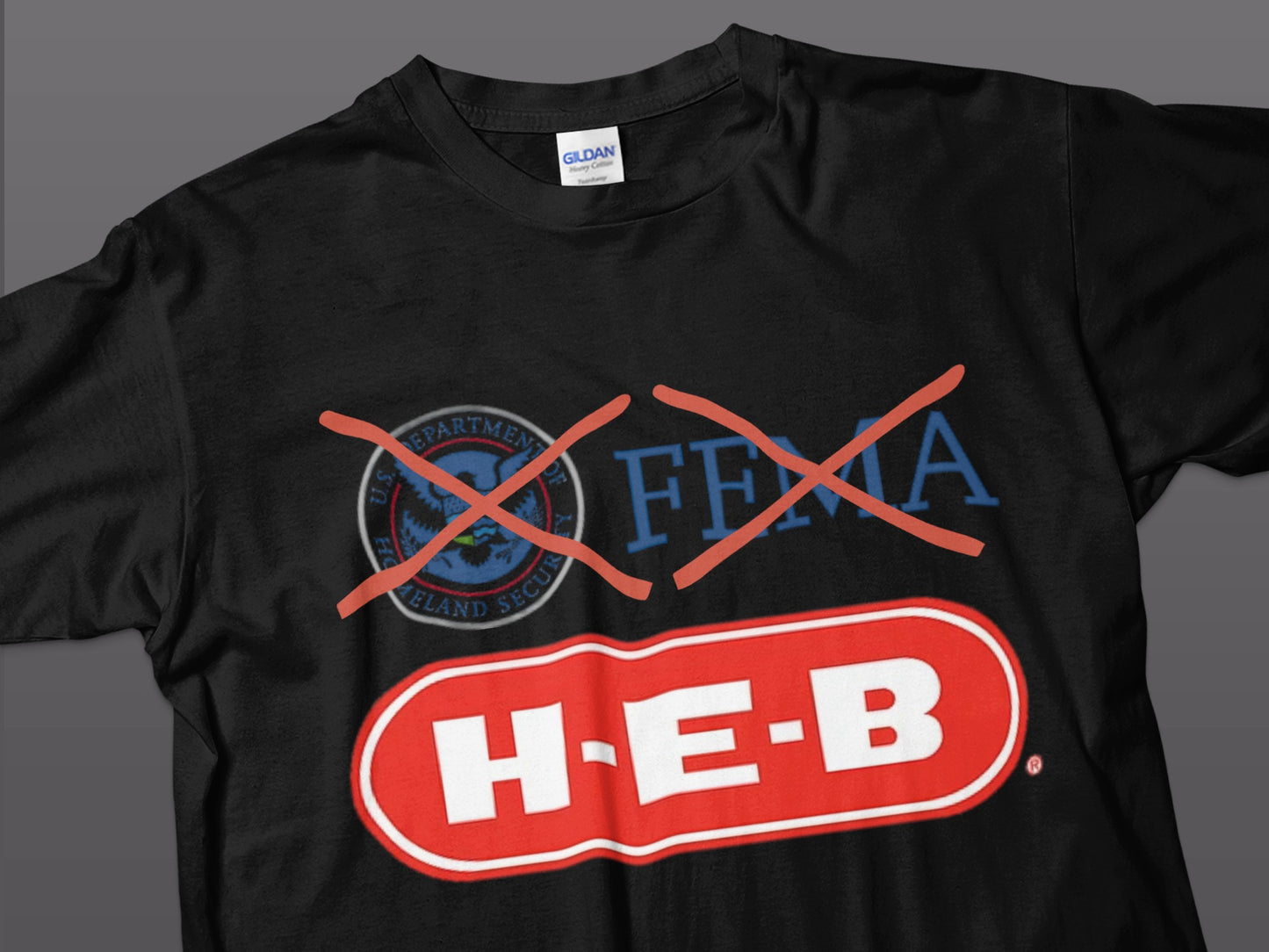 Funny FEMA DHS H-E-B Parody Black T-Shirt product